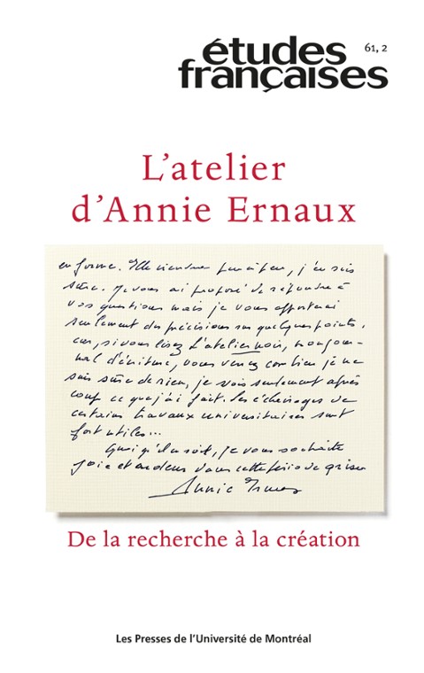 [PARUTION] L’atelier d’Annie Ernaux. De la recherche à la création